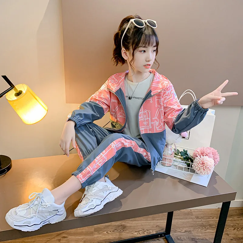 

Girls Clothing Set New Spring Autumn Kids Girl Hooded Jacket & Pants Suits 2Pcs Children Clothes Casual Tracksuit 6 8 10 Years