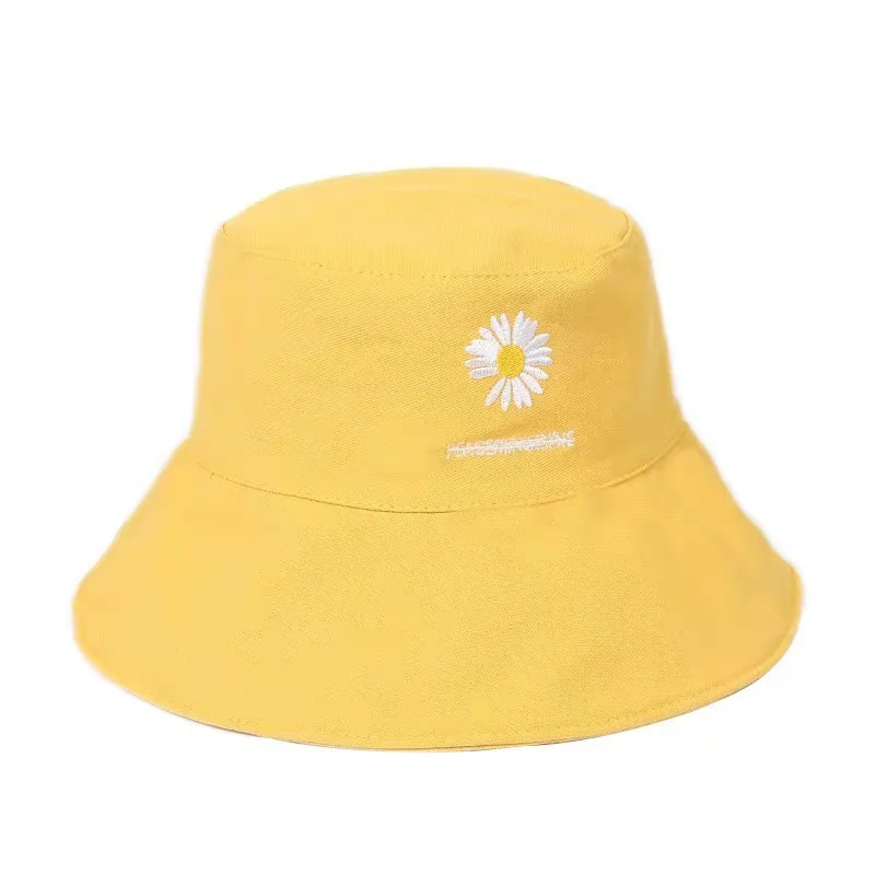 Panama For Women Spring Daisy Embroidered Bucket Hat Women's Flat Top Cotton Panama Summer Short Brim Cover Outdoor Sun Hat
