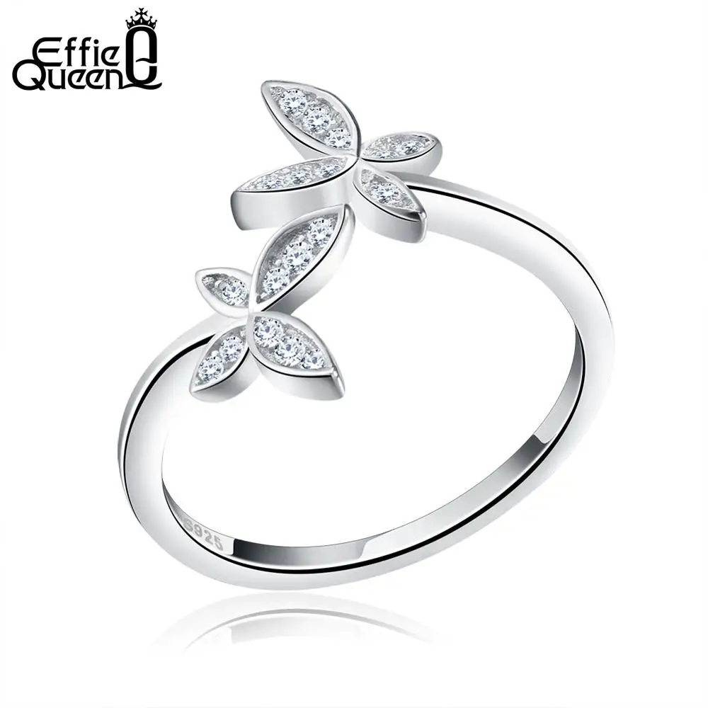 Effie queen 925 пробы серебряные кольца для женщин AAA кубический циркон четыре цвета бабочка цветок Открытое кольцо ювелирные изделия подарок TSR10