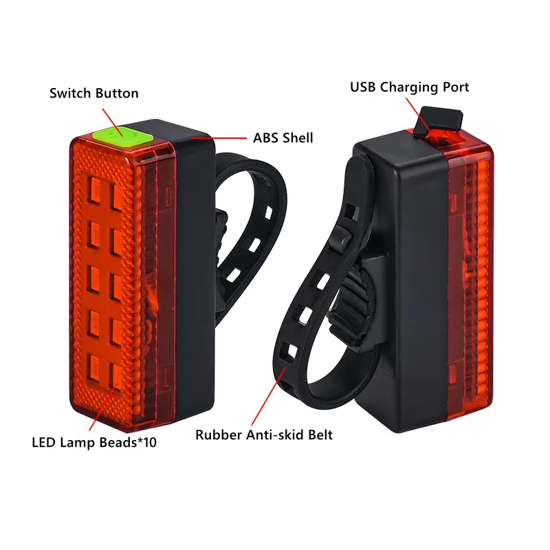 

Светильник задний фонарь с зарядкой от USB, светильник водонепроницаемый светодиодный предупреждающий фонарь для горного велосипеда