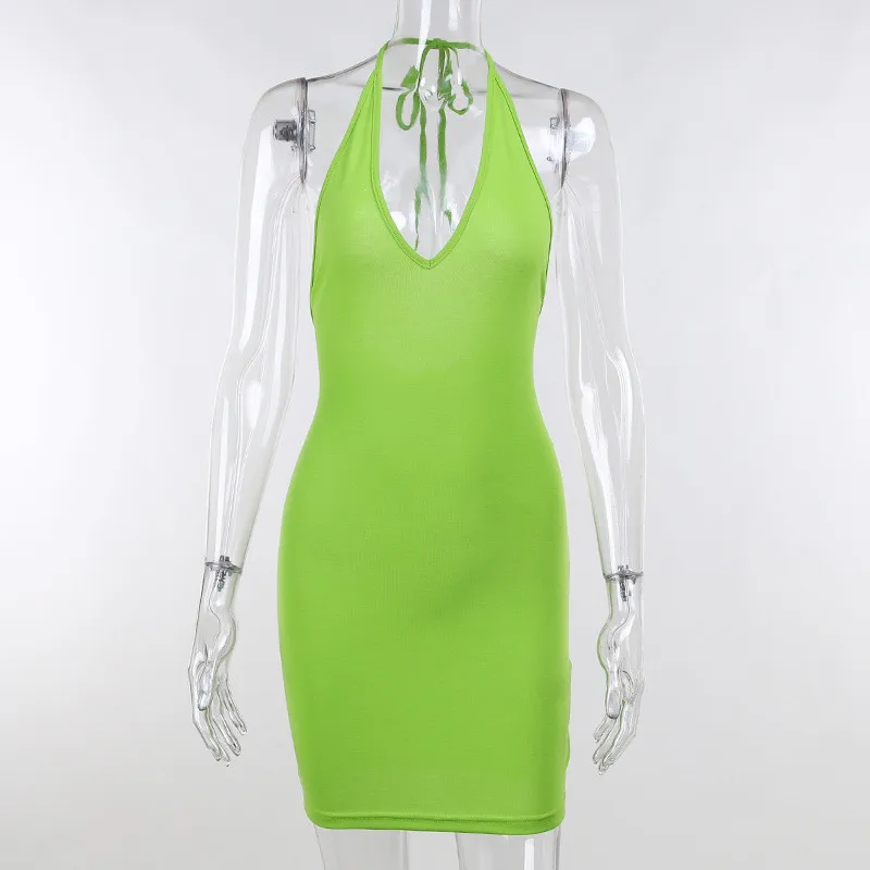 

CNYISHE Sexy Summer Bodycon Dresses for Women 2021 Neon Orange Club Outfits Backless Deep V Neck Bandage Dress Female Vestidos