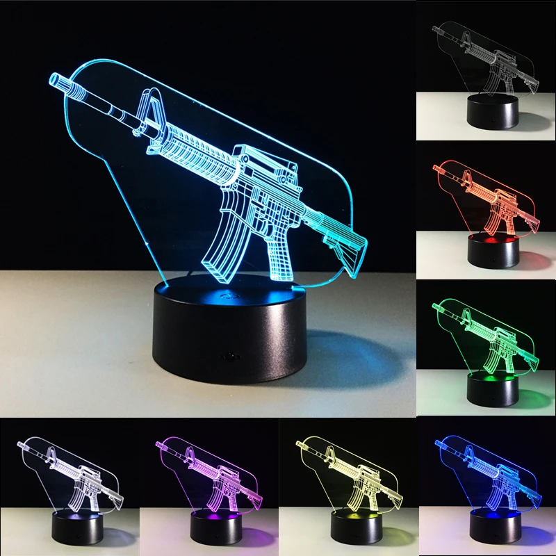 3D Иллюзия ночные светильники M4A1 руки светодиодный настольный светильник USB