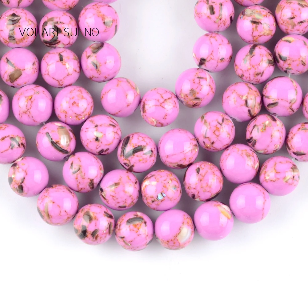 Натуральный розовый с красным камушком Бирюзовый Камень Круглые бусины для