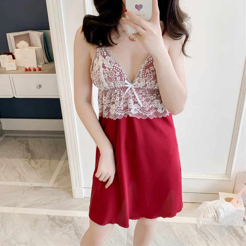 Красный женский шелковый халат невесты халаты для комплект с кружевной отделкой