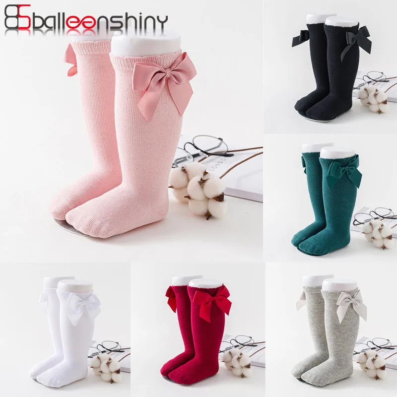 Balleenshiny-Calcetines de algod&oacute;n para beb&eacute;, medias hasta la rodilla, con lazos, para primavera e invierno-0