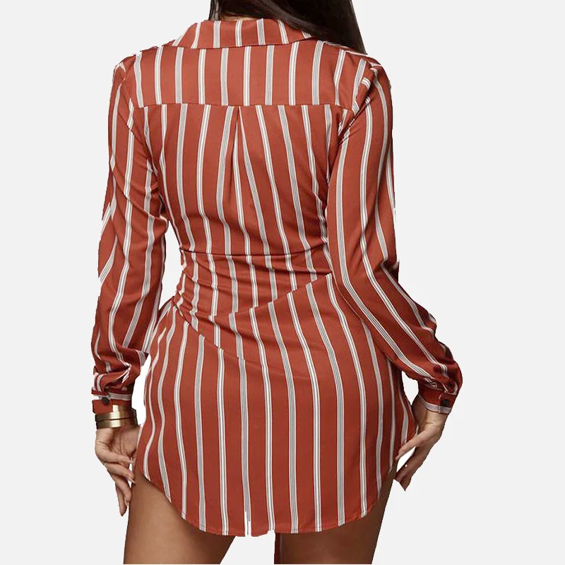 

Sexy Striped Lace Up Women's Shirt Long Sleeve Button Female Mini Shirts Dresses 2021 Spring Casual Clothes Gentle Ladies Top
