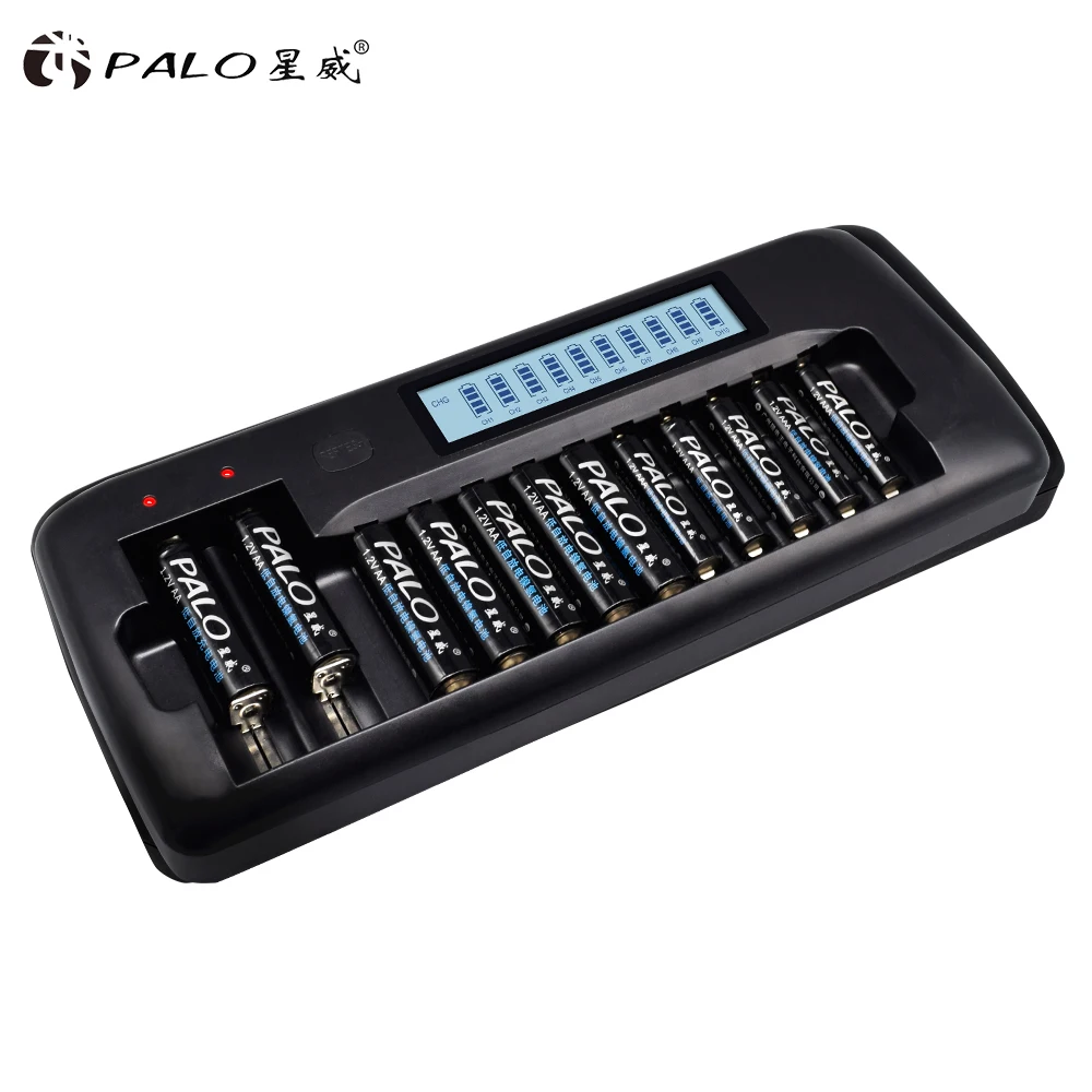 12 слотов PALO интеллектуальное ЖК-зарядное устройство для 18650 26650 21700 18350 AA AAA 3,7 V/1,2 V литиевая NICD NiMH батарея и разрядка