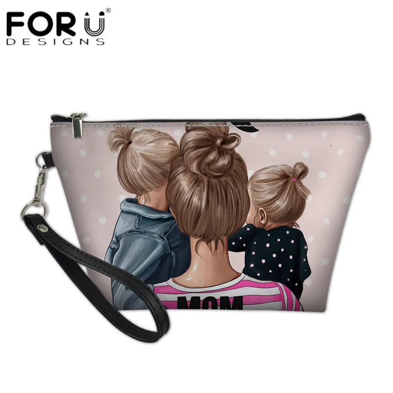 FORUDESIGNS/черные коричневые волосы для мамы и дочки, розовые косметички с принтом, кожаные женские дорожные косметички на молнии, сумка-Органайзер для ванной