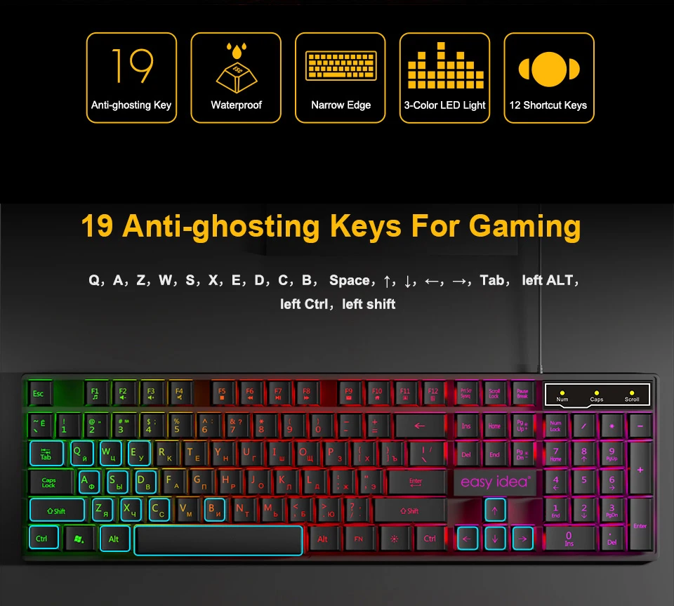 Проводная игровая клавиатура имитация механической клавиатуры 104 keycaps RGB клавиатура с подсветкой Клавиатура с русским шрифтом эргономичная компьютерная клавиатура