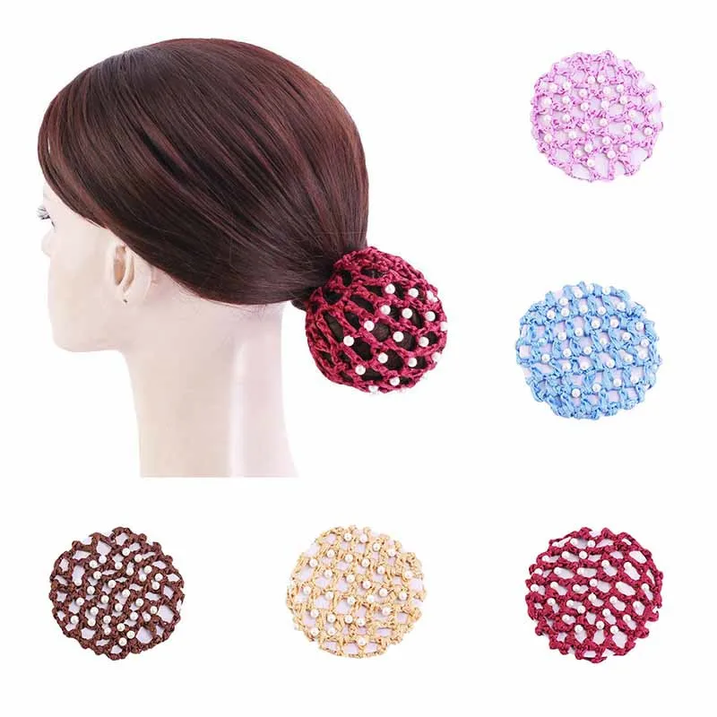 

Ballet Dance Riding Faux Pearl Thick Crochet Mesh Bun Hair Net Snood Cover