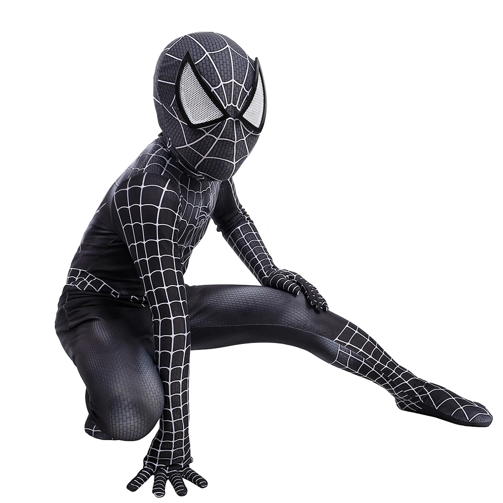 Детский костюм черного человека паука из лайкры и спандекса Человек паук для