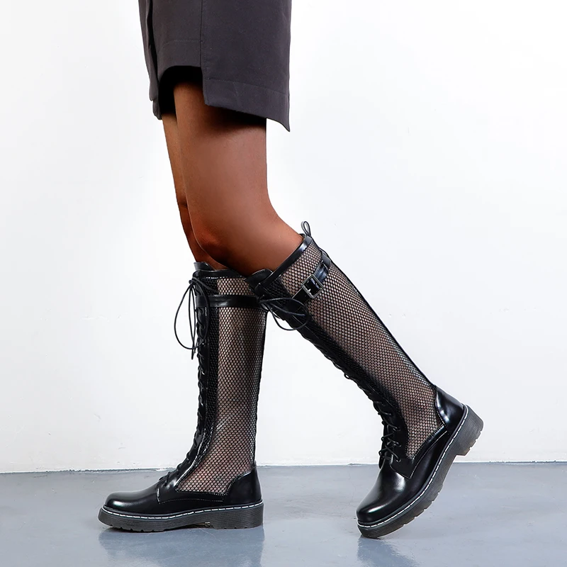

Boots Female Women Shoes Platform Women's High for Knee Summer Boot Woman Combat Martin Low-heeled Sandals Long Black Socofy