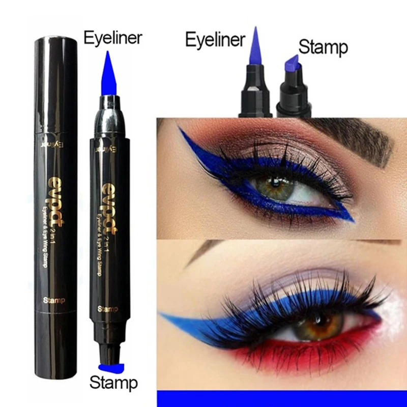 Синяя жидкая подводка для глаз Печать карандаш двойная головка макияж