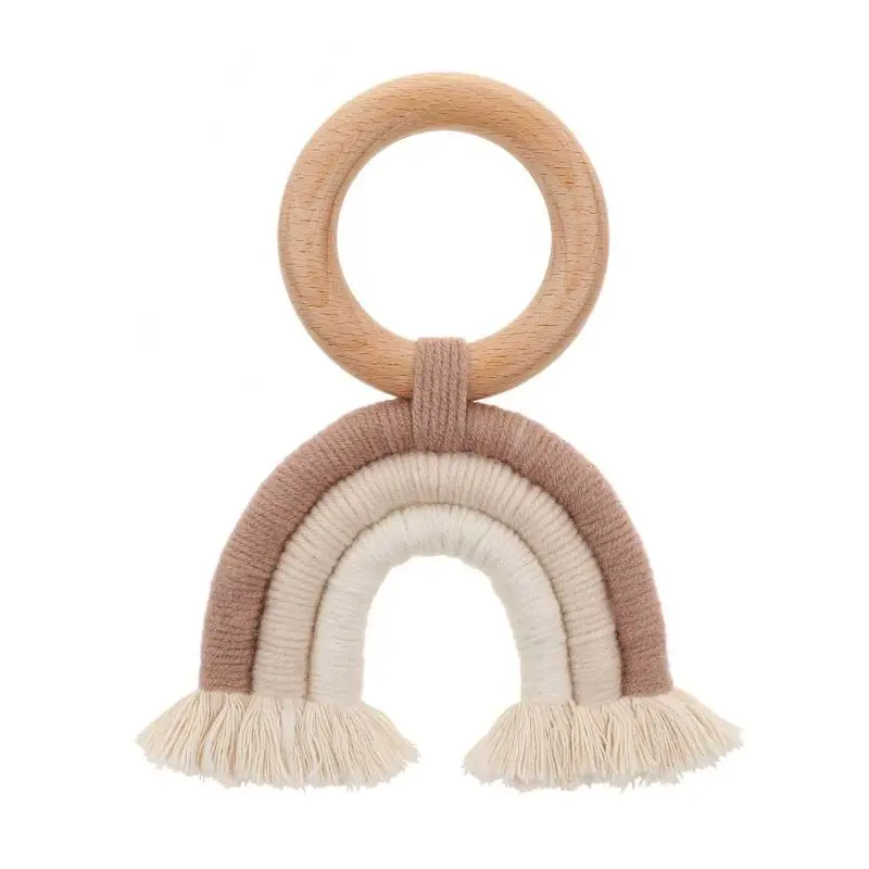 

Baby Teething Ring Rainbow Tassel Macrame Wooden Boho Baby Teether Stroller Gift Decoration Toys Shower Gift 19QF