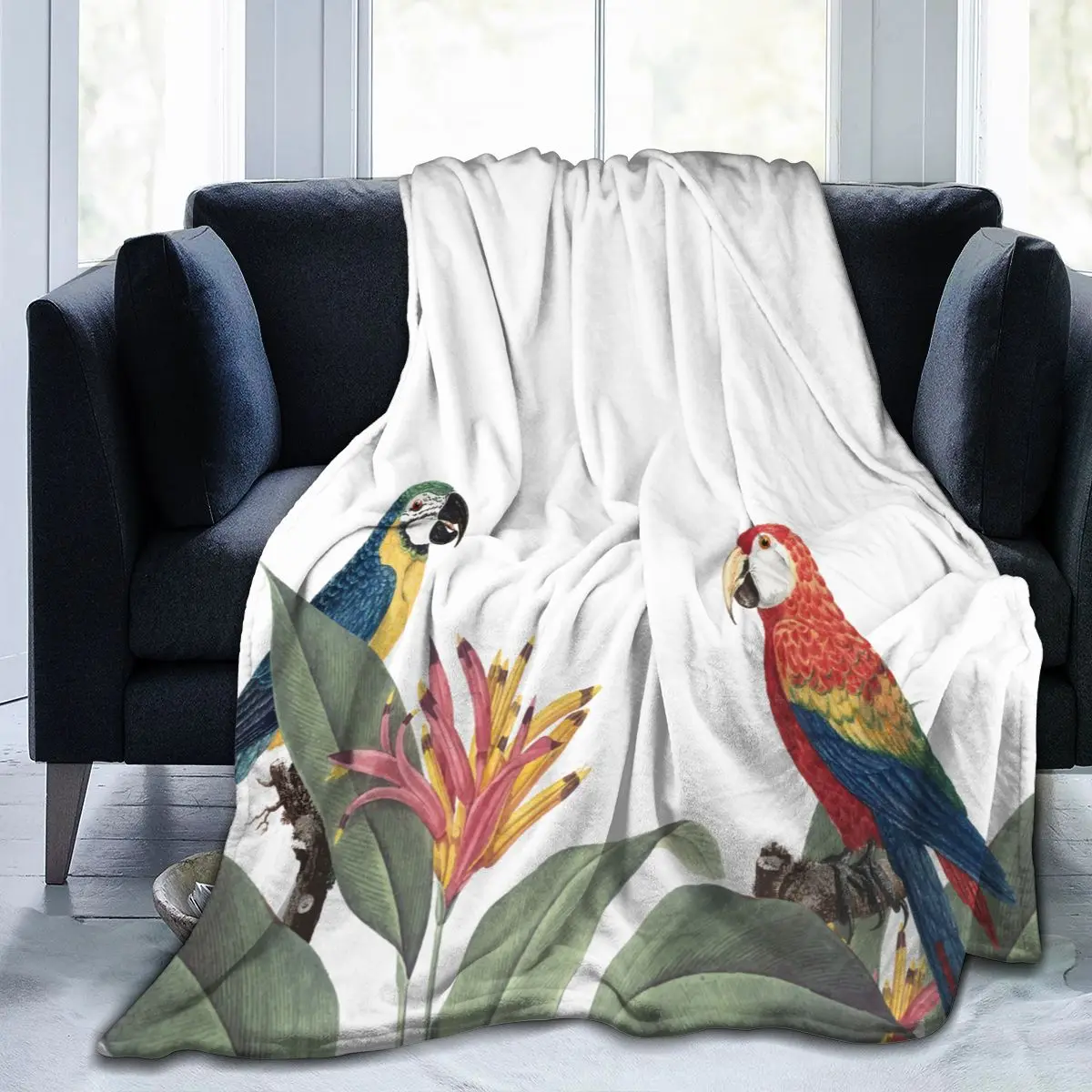

Unique Blanket to Family Friends Macaw Tropical Foliage Mockup Durable Super Soft Comfortable for Home Gift Blanket