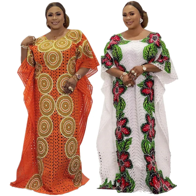 New Fashion Bazin Riche African Dresses For Women Free Size Casual Elegant Ladies Appliques Loose Maxi Dress With Inner Vestidos