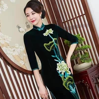 chinese vintage velvet cheongsam dresses beautiful qipao winter embroidered chinese traditional clothing for women 4xl plus size