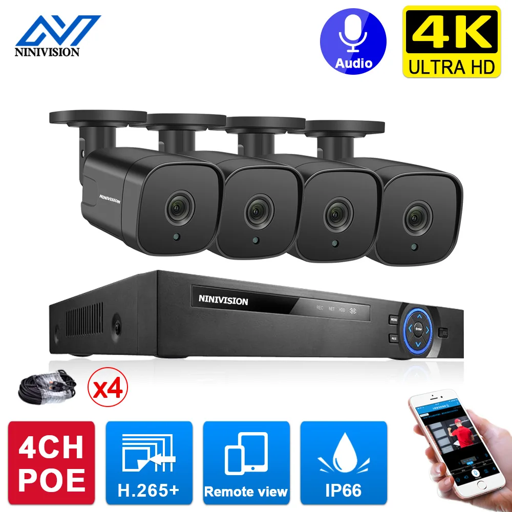 

4K NVR 4pcs 8MP Email alert Cameras POE Security System Kit Motion Detection Weatherproof Outdoor Security Camera System Set