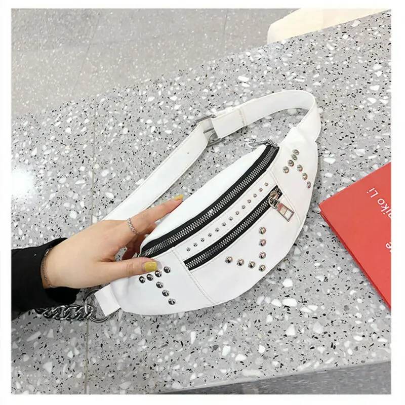 2019 Women's New Fashion Rivets Pattern Small Waist Bag For The Belt Lady PU Leather Fanny Pack Bum Hip | Багаж и сумки
