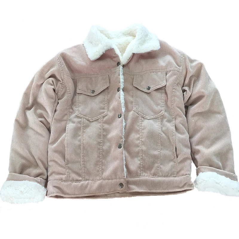 Vangull Corduroy Jacket Thick Velvet Women Jackets Winter New Warm Solid Outerwear Long Sleeve Vintage Short Women Coat