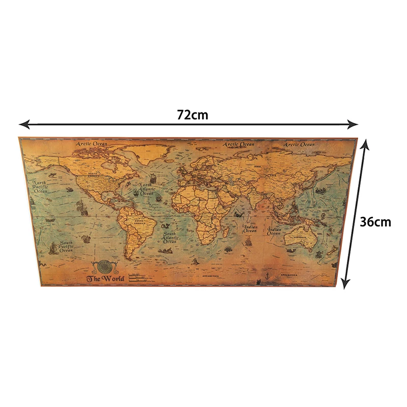

Карта мира, журнал, плакат, Ретро стиль, планшетофон, украшение 72*36 см