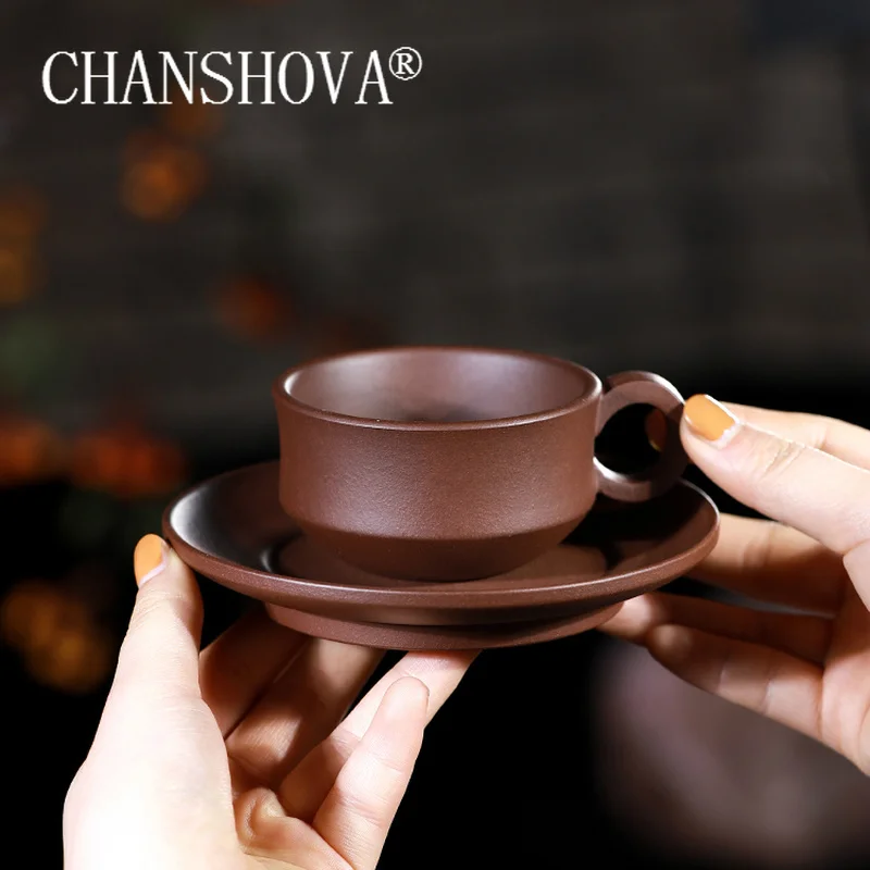 

CHANSHOVA, традиционный китайский стиль, ручная работа, фиолетовая глина, 100 мл, кофейная чашка и блюдце, чайная чашка, набор, кружка, китайский ча...