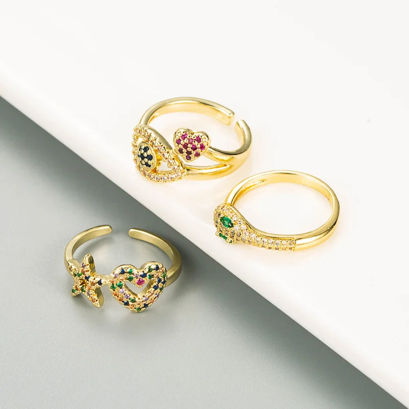 Креативное индивидуальное женское кольцо из меди с микро цирконием в форме