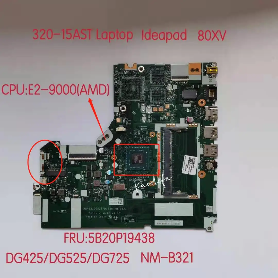 Placa-mãe para Computador Portátil Lenovo Ideapad 32015ast 80xv Amd Dg425 Dg525 Dg725 Segunda Geração 100% Teste ok Placa-mãe para notebook