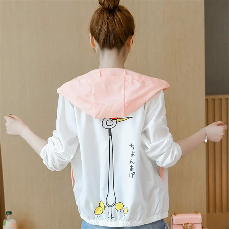 Женская ветровка с капюшоном ZQLZ разноцветная Базовая Свободная куртка в стиле