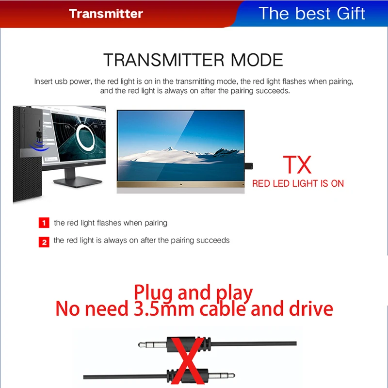 disour 5 0 usb bluetooth transmitter receiver tv mini 3 in 1 3 5mm aux hifi stereo audio wireless adapter dongle for car kit pc free global shipping