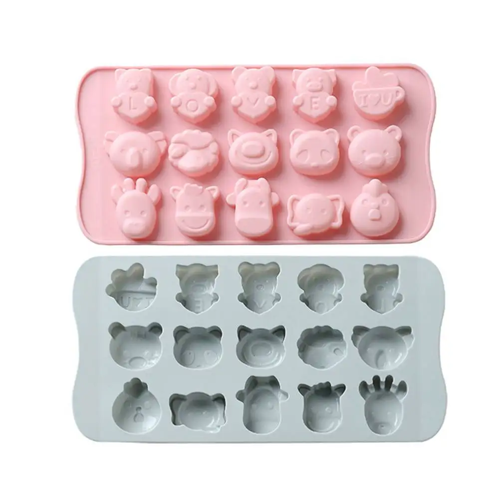 

Форма для шоколада с 15 ячейками, силиконовые формы для шоколада, 3D милые животные, помадка, кухонная форма для выпечки, «сделай сам», конфеты,...