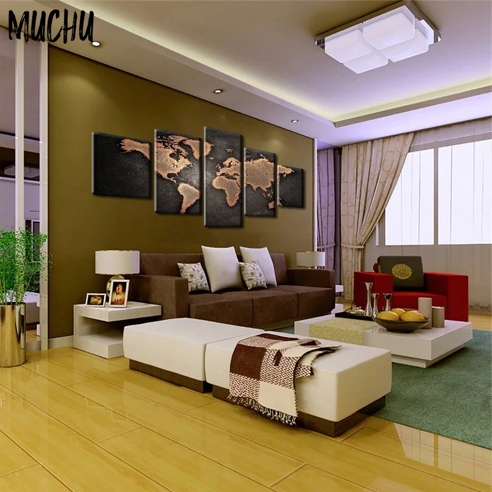 3d Карта мира в стиле ретро коричневый Hd холст печать художественная стена