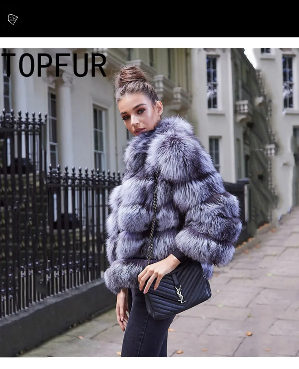 TOPFUR новые модные зимние женские короткие пальто из натурального меха для женщин верхняя одежда из натурального меха серебристой лисы и пальто Базовые Куртки