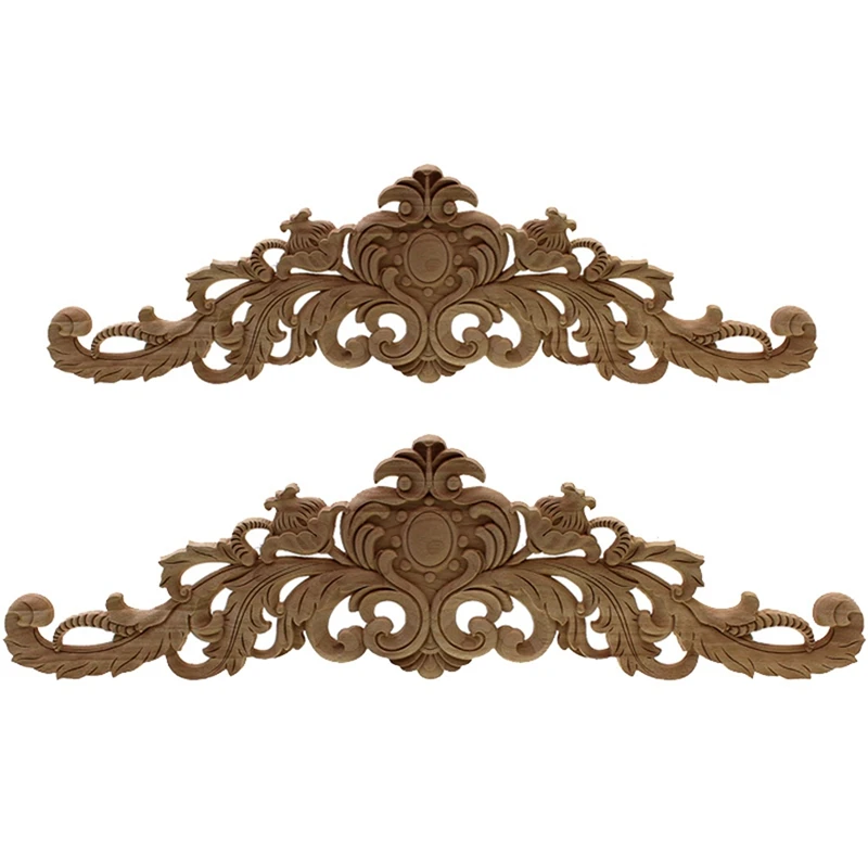 

2 Pcs Carving Natural Wood Appliques For Furniture Cabinet Unpainted Wooden Mouldings Decal Vintage Home Decor Decorative, 40X11