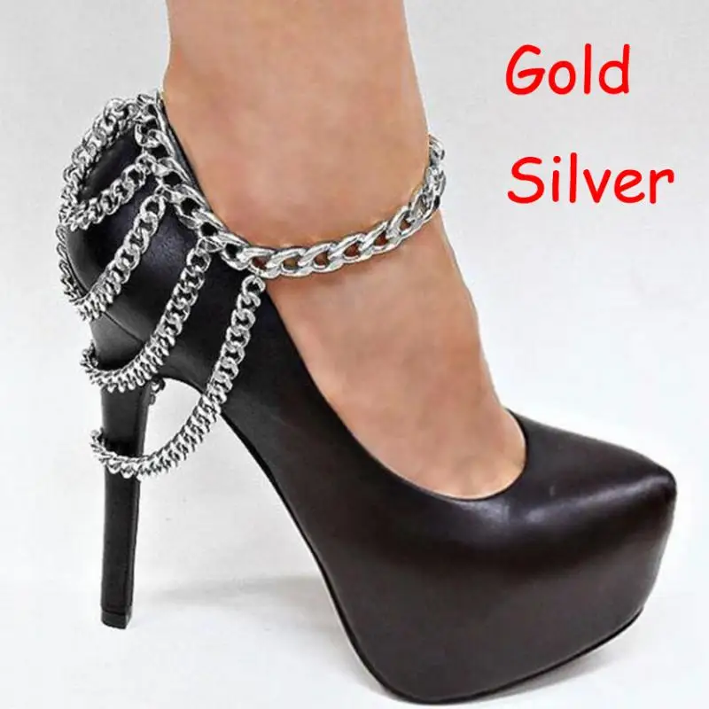 1 шт. обувь в стиле панк ботильоны с цепочкой Ботильоны на каблуке металлическими