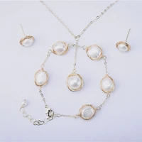 jewelry sets for women stud earrings pendant necklace bracelet wedding love gifts freshwater pearl copper wire winding 2020 new