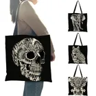 Крутые черные татуировки, принт с животными, сумки-шопперы для женщин с цветочным принтом череп бульдог Сумки многоразовые льняные сумки для покупок по индивидуальному заказу