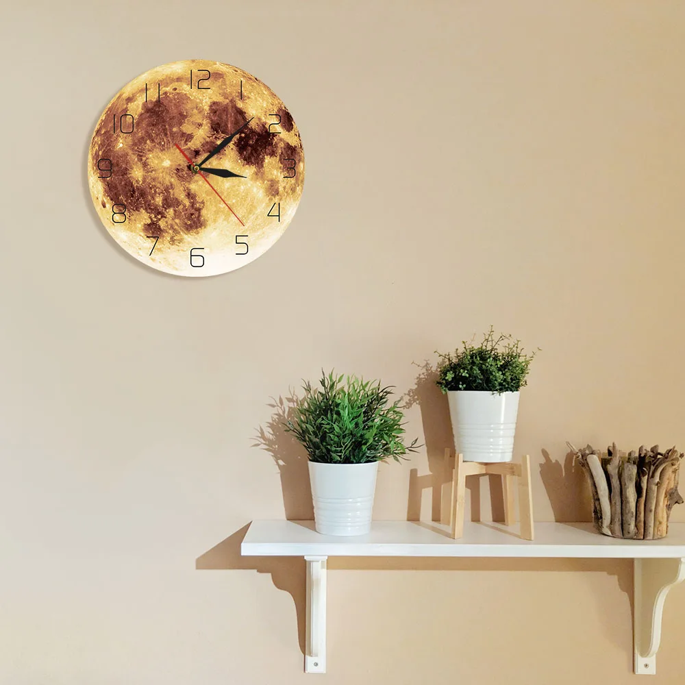 Желтые настенные часы с полной луной небесный Декор для дома детская комната