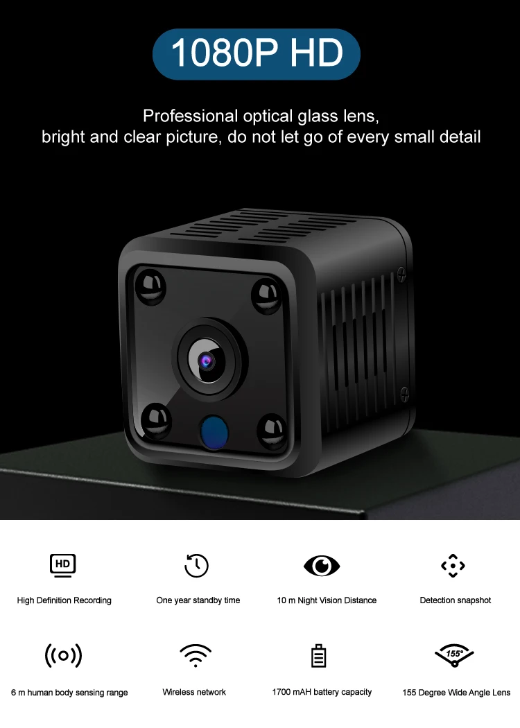 Jennov Wifi мини 2-мегапиксельная камера обнаружения микродвижения Двусторонняя аудио 1080P IP камера держатель небольшой инфракрасный ИК-нательная камера скрытая камера мини камера