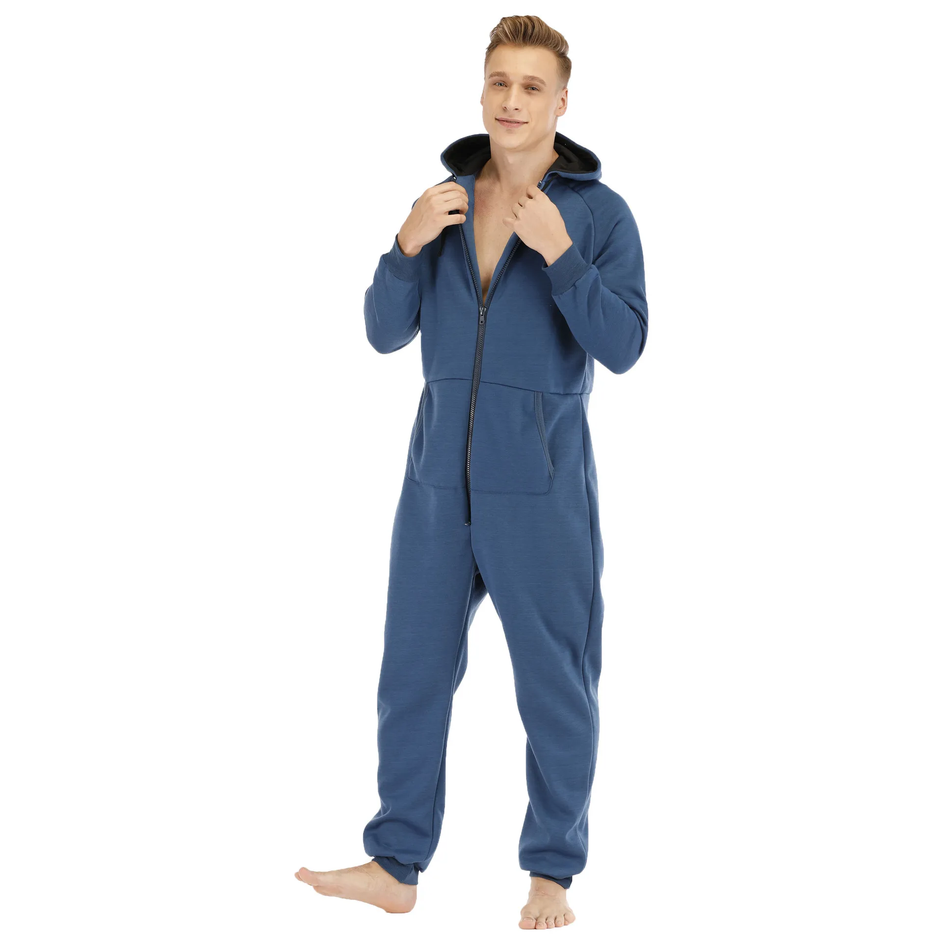 Осенне-зимний мужской комбинезон, пижама-кигуруми с длинным рукавом, Женская однотонная Домашняя одежда с капюшоном, Мужская одежда для сна от AliExpress RU&CIS NEW