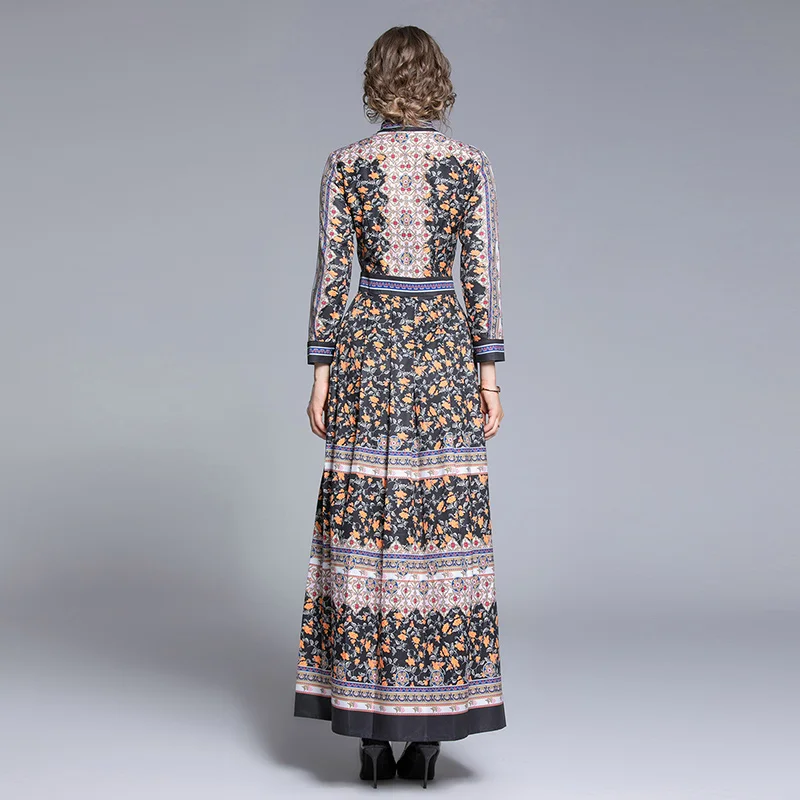 

Fall 2020 Women Clothing Fashion Printing Long Sleeve Slim Elegant Long Dresses for Women Spring Autumn