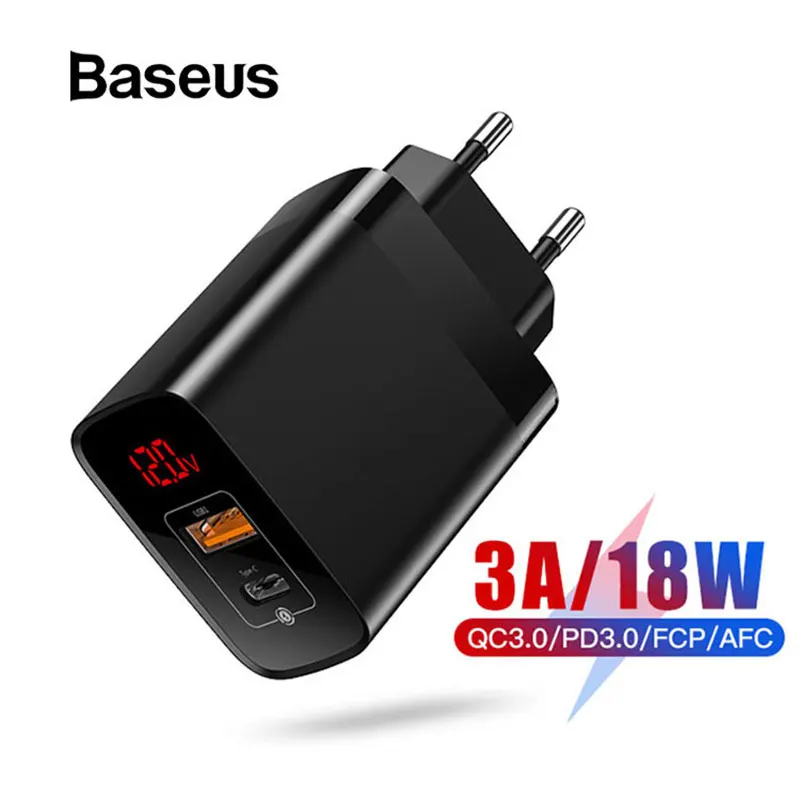 Baseus 18 Вт type C USB зарядное устройство для iPhone 11 Pro Max Quick Charge 3,0 PD3.0 быстрое зарядное устройство для телефона с FCP AFC для huawei samsung