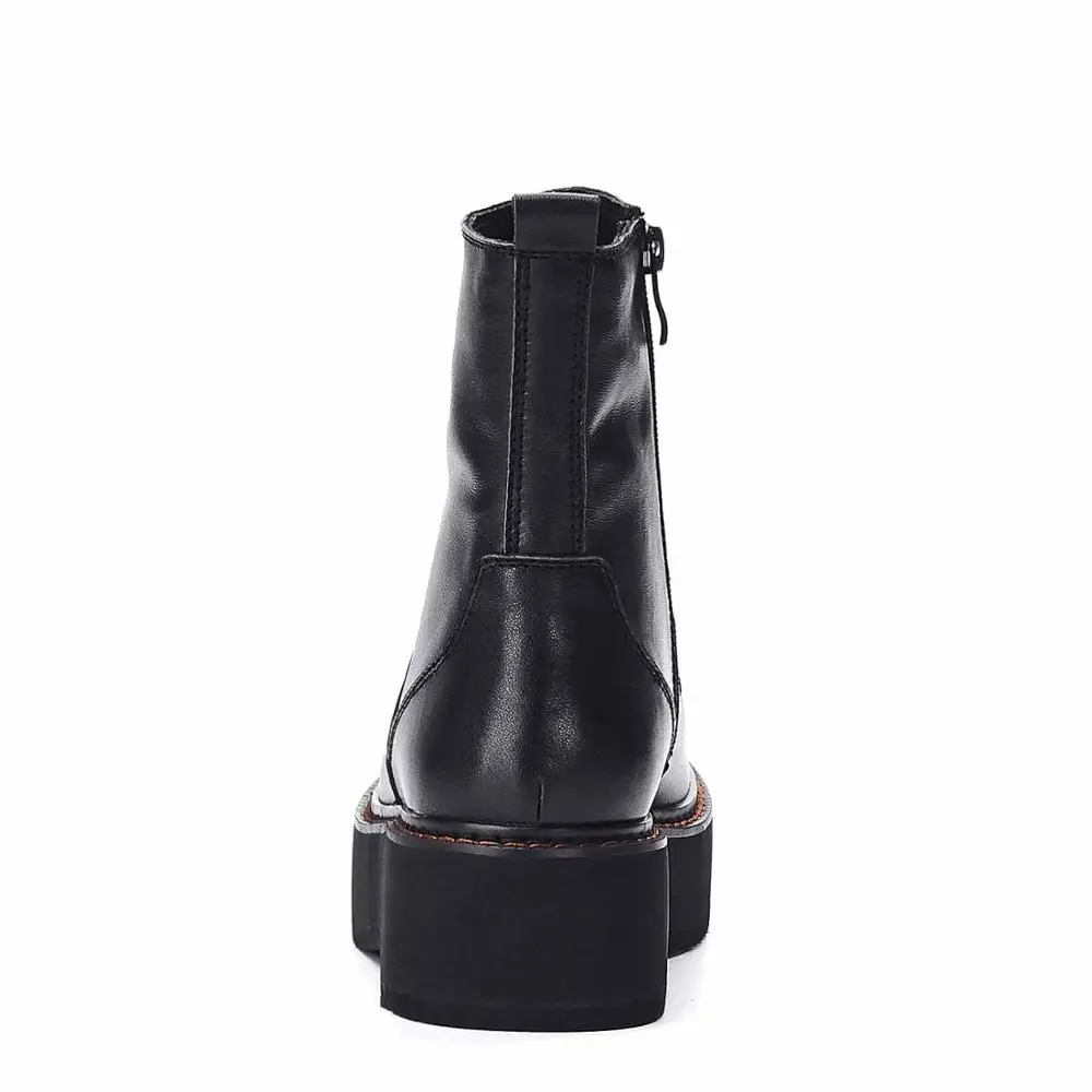 

Lenkisen European style thick bottom Chelsea boots genuine leather round toe side Zipper winter keep warm women ankle boots L81