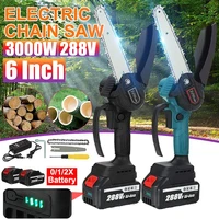 3000w 6 inch 288v mini electric chain saw with 2pcs battery woodworking pruning chainsaw garden logging trimming saw power tools