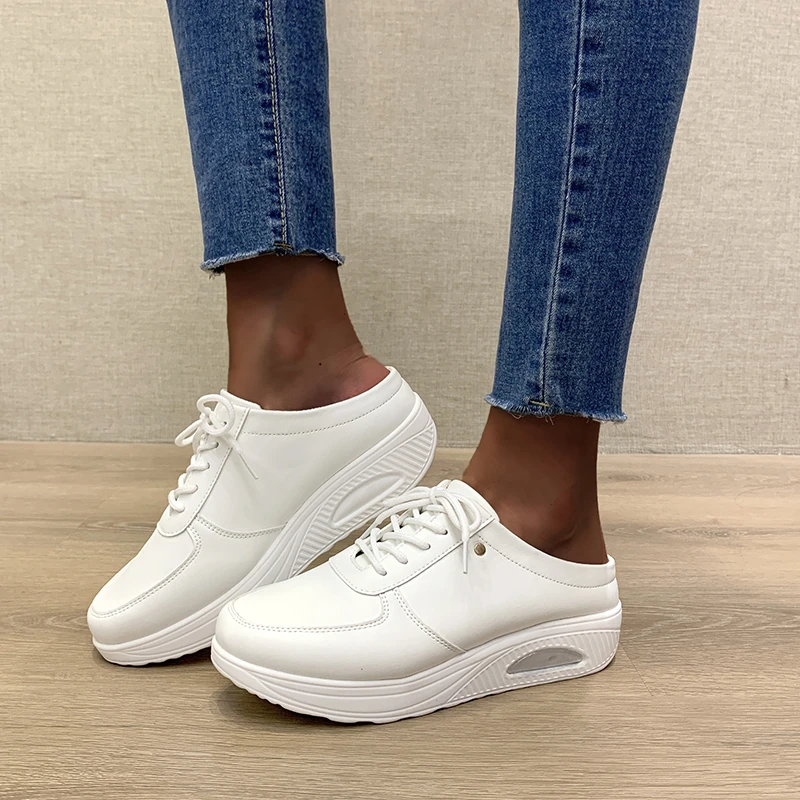 

2022 New Autumn Fashion Sport Semi-slippers with Thick Front Lace-up for Leisure and Comfort Shoes for Women Lady Shoes Women