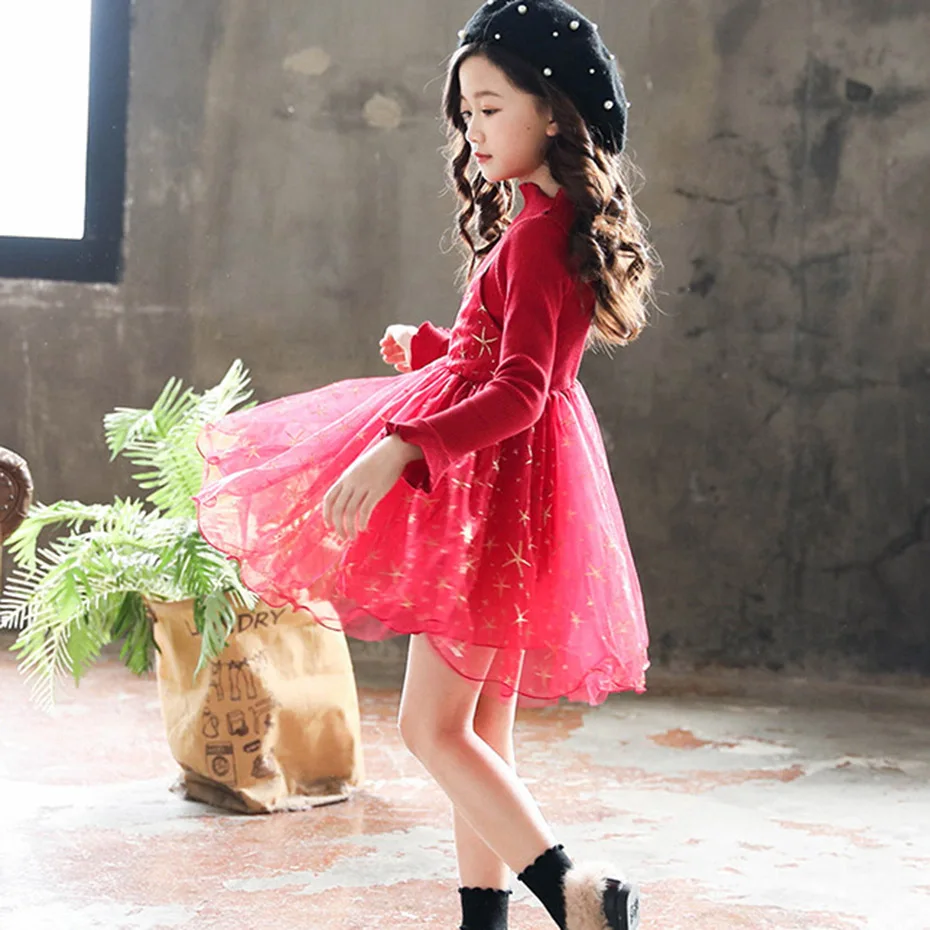 Платье для девочек платье принцессы с рисунком звезды детское модное на осень и