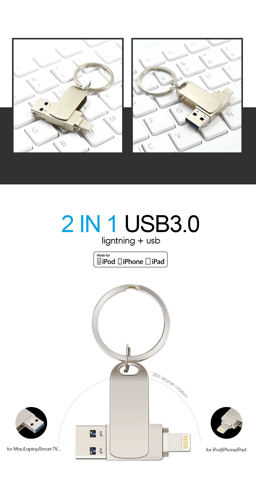 USB флэш-накопитель для iPhone X/8/7/7 Plus/6 Plus/6s/5/SE/ipad OTG флеш-накопитель HD флеш-накопитель 8 Гб оперативной памяти, 16 Гб встроенной памяти, 32 ГБ, 64 ГБ, 128 ГБ флэш-накопитель usb 3,0