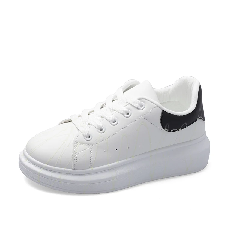 

Women Vulcanize Shoes PU Leather Fashion Luminous Women's Shoes Fashion Spring Autumn Flat Shoes Couple White Casual Shoes40