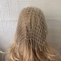 2021 fashion luxury shiny rhinestone mesh tassel hair chain accessories womens handmade long crystal chain bridal hair accessor