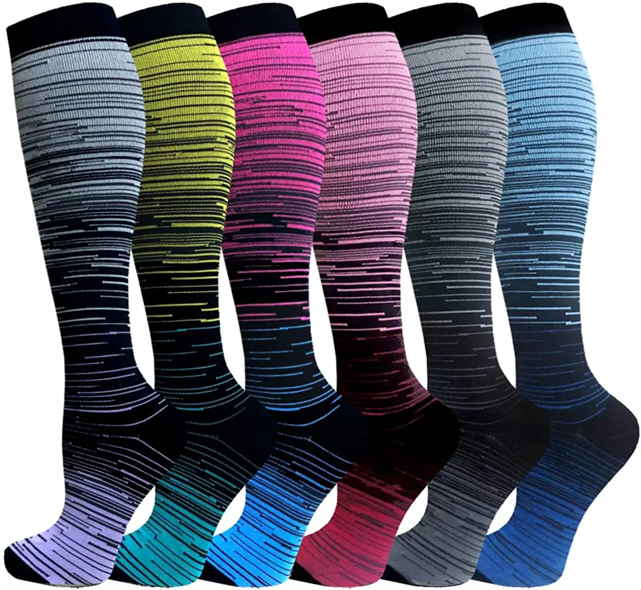Compression Socks for Men and Women 20-30 MmHg 6 Pairs Per Set Nursing Athletic Sport Sock Soccer Basketball